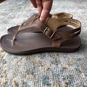 OluKai Dark Brown Women's Leather Sandals